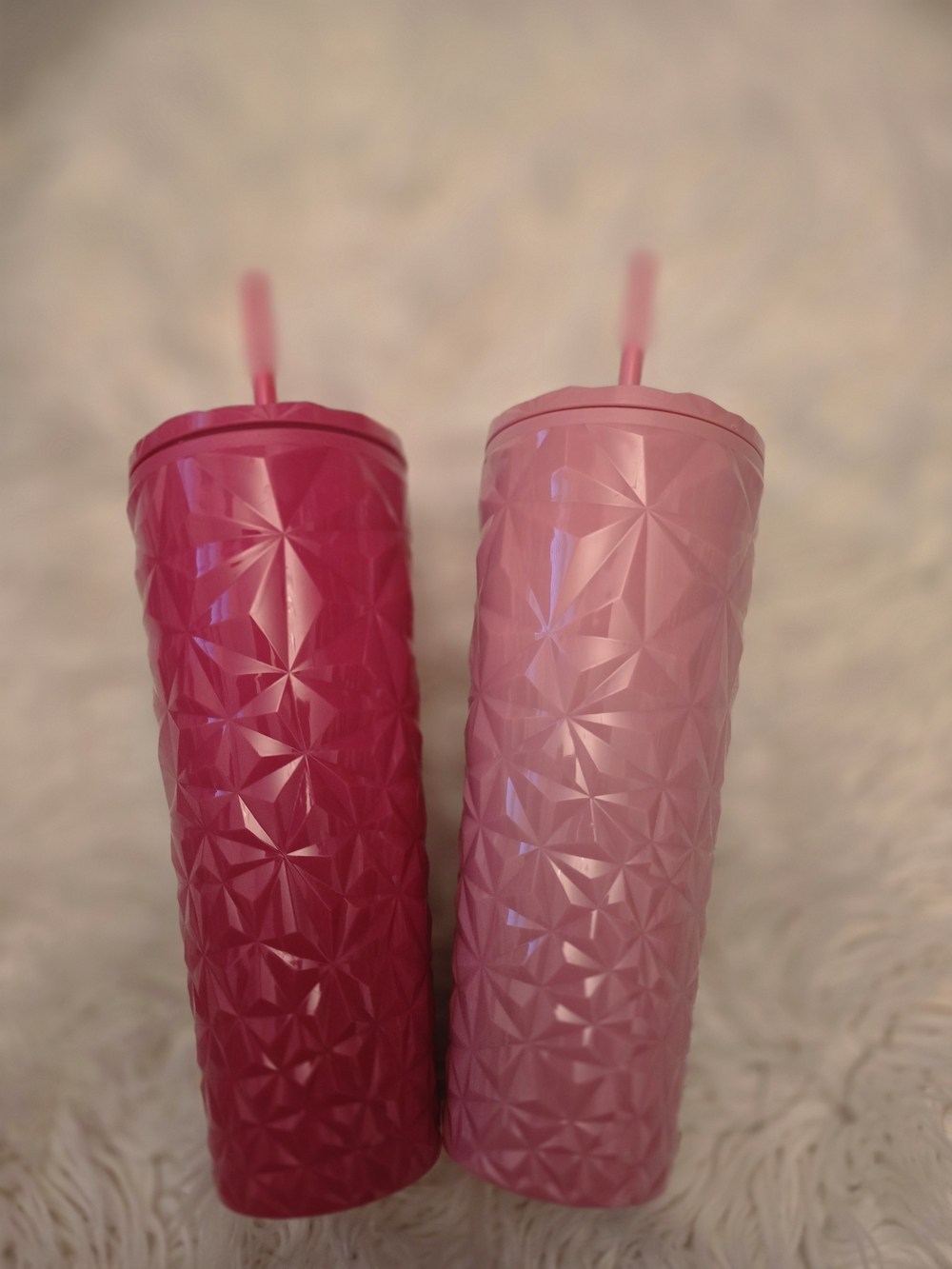 Set of 2 Textured Pink Tumbler Cups with Straws